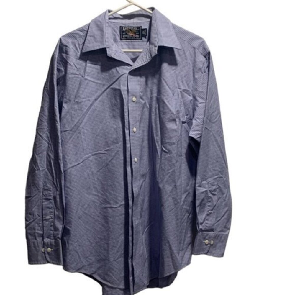 American Living Blue White Plaid Casual Button Down Shirt Size 16.5 EUC #0061